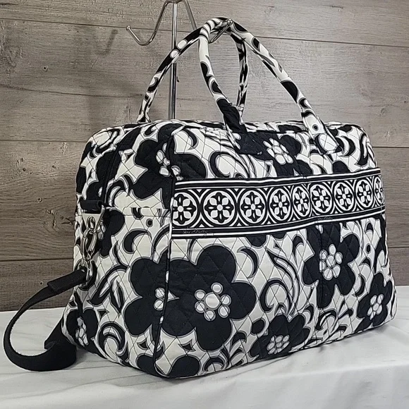 Vera Bradley Day & Night Black & White Quilted Floral Travel Tote Bag - Picture 2 of 12